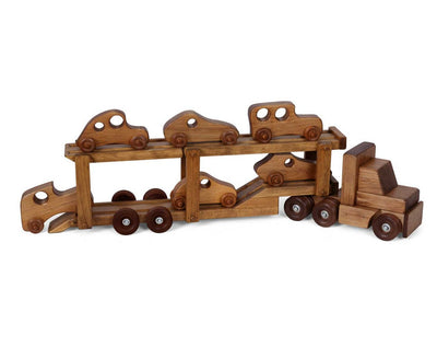 Wooden & Handcrafted ToysCAR CARRIER WOOD TOY - Handmade Tractor Trailer Truck with 6 CarsAmishcarSaving Shepherd