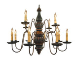 Country Lighting2 TIER 12 CANDLE "CHARLESTON" WOOD CHANDELIER - Handmade Colonial Light in 20 FinishescandelabracandleSaving Shepherd