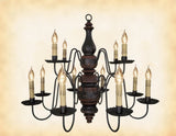 Country Lighting2 TIER 12 CANDLE "CHARLESTON" WOOD CHANDELIER - Handmade Colonial Light in 20 FinishescandelabracandleSaving Shepherd