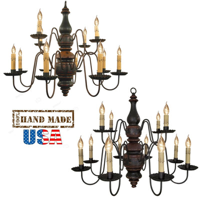 Country Lighting2 TIER 12 CANDLE "CHARLESTON" WOOD CHANDELIER - Handmade Colonial Light in 20 FinishescandelabracandleSaving Shepherd