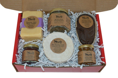 Food Gift BasketsCHEESE LOVER'S WISH - 2 Cheeses 3 Condiments & Fudge in Red Gift Boxbundledelicacyfarm marketSaving Shepherd