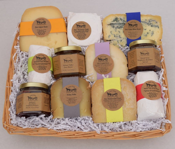Food Gift BasketsCHEESEMONGER'S COLLECTION - 8 Cheeses 3 Condiments in Gift Basketbundledelicacyfarm marketSaving Shepherd