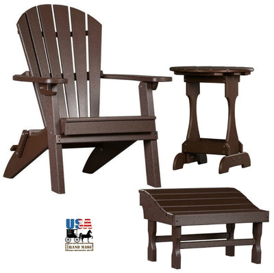 Outdoor Furniture3pc OUTDOOR PATIO SET - 4 Season Folding Chair, Ottoman & Candy Table in 19 ColorsAdirondackchairottomanChocolateSaving Shepherd