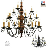 Chandeliers & Ceiling Fixtures3-TIER 21 ARM CHANDELIER - Handmade Wood & Scrolled Metal Candelabraceiling lightChandelierSaving Shepherd