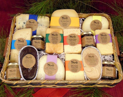 Food Gift BasketsCOUNTRY PLEASURES - Cheeses Condiments & Fudge in Hand Woven BasketbundledelicacySaving Shepherd