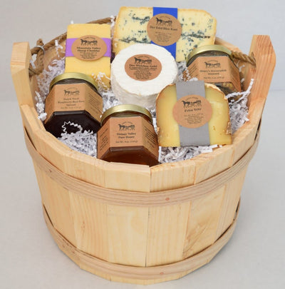 Food Gift BasketsCOUNTRYSIDE SAMPLER - Cave Aged Cheeses & Handmade Condiments in Wooden Bucketbundledelicacyfarm marketSaving Shepherd