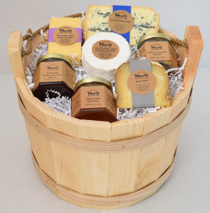 COUNTRYSIDE SAMPLER - Cave Aged Cheeses & Handmade Condiments in Handmade Wood Bucket
