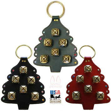 Door ChimeCHRISTMAS TREE LEATHER DOOR CHIME - STITCHING SLEIGH BELLS & CRYSTAL ORNAMENTS Amish Handmade in USAbellsbuckSaving Shepherd
