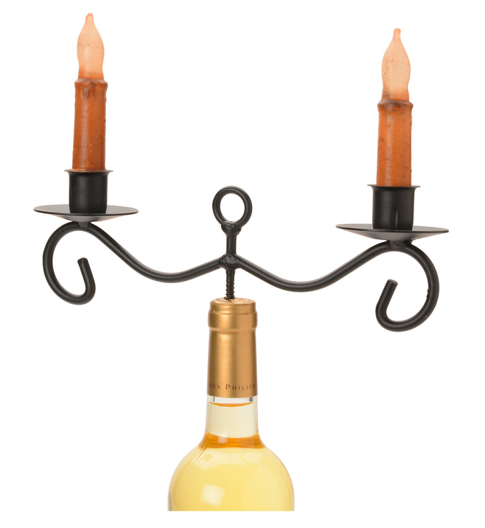WINE BOTTLE TOPPER CANDLESTICK HOLDER Wrought Iron 2 Dinner Candle Stand ♦ USA