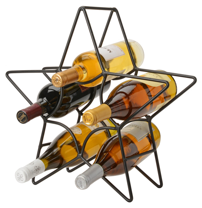 6 WINE BOTTLE HOLDER - Hand Forged Wrought Iron Star Table Counter Rack