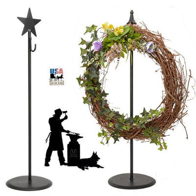 Wreath HangerWREATH HOOK STAND - Free Standing Wrought Iron Holder with Country Star or Classic FinialChristmasdecorSaving Shepherd