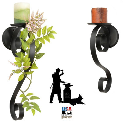 Candle Holders & AccessoriesSCROLL PILLAR CANDLE SCONCE - Wrought Iron Black Metal Holder in 2 SizesAmish BlacksmithcandleSaving Shepherd