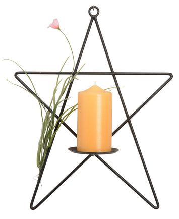 Candle Holders & AccessoriesSTAR PILLAR CANDLE SCONCE - Wrought Iron Metal Holder in Satin BlackAmish Blacksmithbarn starSaving Shepherd