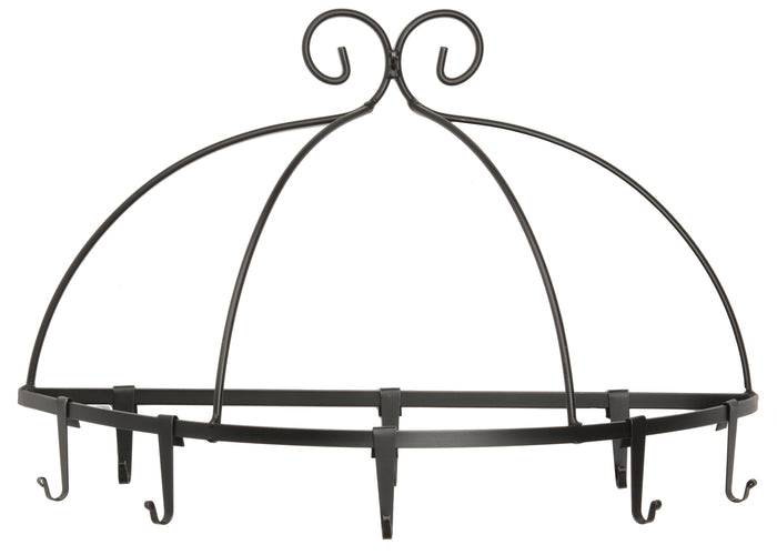 WALL MOUNT POT RACK ~ Large Wrought Iron Holder with 8 Scroll Hooks USA