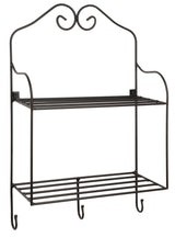 Wrought Iron RackDOUBLE SHELF & 3 HOOK RACK - Wrought Iron Scroll Wall Mount OrganizerAmish BlacksmithbathSaving Shepherd