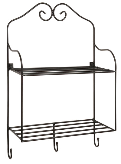 Wrought Iron RackDOUBLE SHELF & 3 HOOK RACK - Wrought Iron Scroll Wall Mount OrganizerAmish BlacksmithbathSaving Shepherd