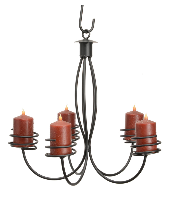 5 ARM WROUGHT IRON PILLAR CANDLE CHANDELIER - Handcrafted Colonial Candelabra USA