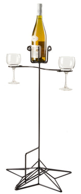 OUTDOOR WINE BOTTLE & GLASS STAND - Wrought Iron with Powder Coated Finish Rack USA