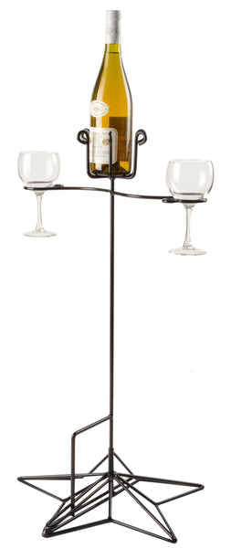 Wine AccessoriesOUTDOOR WINE BOTTLE & GLASS STAND - Wrought Iron with Powder Coated Finish Rack USAAmish BlacksmithbottleSaving Shepherd