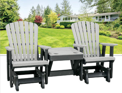 Adirondack Chair2 ADIRONDACK GLIDER CHAIRS with TABLE - Fan Back 4 Season Set in 6 ColorsAdirondackchairchairsCedar & BlackSaving Shepherd