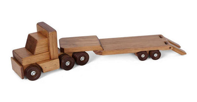 Wooden & Handcrafted ToysFLAT BED TRACTOR TRAILER - Handmade Working Wood Toy TruckAmishchildrenSaving Shepherd