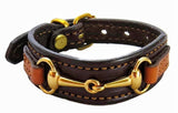 Handtooled LeatherLEATHER HORSE BIT BRACELET Bordeaux & Chestnut with Gold Snaffle Equestrian Buckle HardwareAmishbracelethandmadeSaving Shepherd
