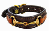 Handtooled LeatherLEATHER HORSE BIT BRACELET Bordeaux & Chestnut with Gold Snaffle Equestrian Buckle HardwareAmishbraceletSaving Shepherd