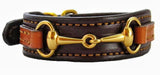 Handtooled LeatherLEATHER HORSE BIT BRACELET Bordeaux & Chestnut with Gold Snaffle Equestrian Buckle HardwareAmishbracelethandmadeSaving Shepherd