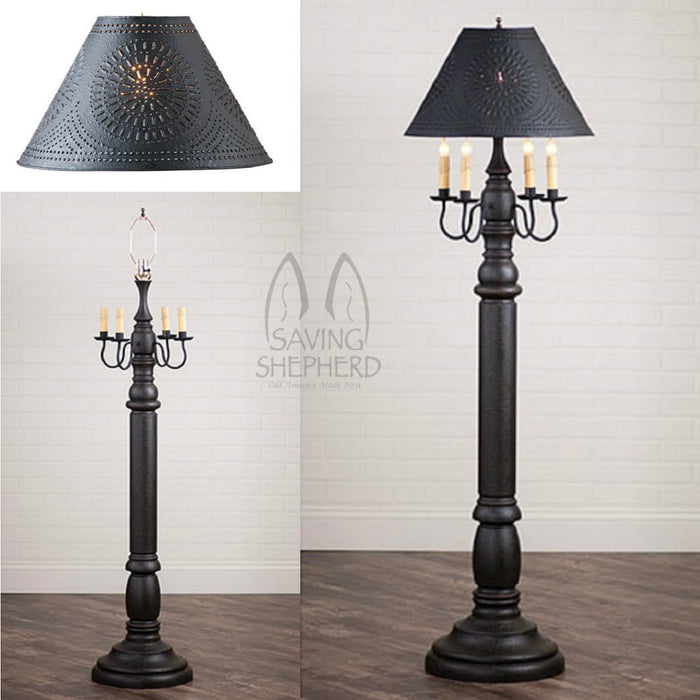 COLONIAL FLOOR LAMP Black Finish with Punched Tin Shade – Saving Shepherd
