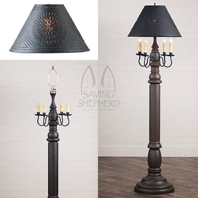 Floor LampCOLONIAL FLOOR LAMP ~ "Espresso" Textured Finish with Punched Tin Shadefloor lampfloor lightSaving Shepherd