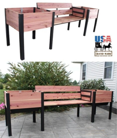 Outdoor Furniture2 RAISED GARDEN BEDS with 4' BENCH - Solid Red CedarbenchgardenSaving Shepherd