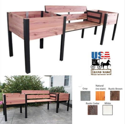 Outdoor Furniture2 RAISED GARDEN BEDS with 4' BENCH - Solid Red CedarbenchgardenSaving Shepherd