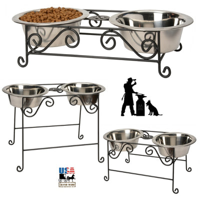 Dishes, Feeders & FountainsDOG CAT FEEDER Elevated Wrought Iron Pet Food Water Bowl StandanimalboxSaving Shepherd
