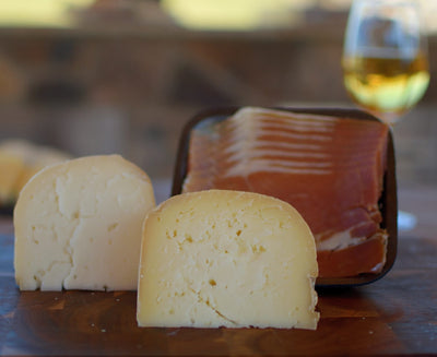 KASE & SCHINKEN GIFT BASKET - Goat & Sheep Cheese with Prosciutto on Cutting Board