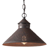 Country LightingPUNCHED TIN STOCKBRIDGE SHADE PENDANT LIGHT Colonial STAR Pattern Hanging LampbarnstarblackenedSaving Shepherd