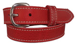 LADIES RED BULLHIDE LEATHER STITCHED BELT - Choice of Stitching - Handmade in USA