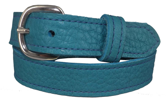 LADIES TURQUOISE BULLHIDE LEATHER STITCHED BELT - Choice of Stitching - Handmade in USA