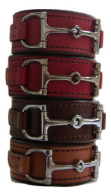 Handtooled LeatherWIDE LEATHER HORSE BIT BRACELET with Nickel Equestrian Snaffle in 12 ColorsAmerican MadeAmishSaving Shepherd