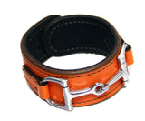 Handtooled LeatherWIDE LEATHER HORSE BIT BRACELET with Nickel Equestrian Snaffle in 12 ColorsAmerican MadeAmishSaving Shepherd