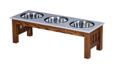 Handcrafted for PetsTRIPLE DISH CRAFTSMAN DOG FEEDER - LUXURY WOOD with CORIAN TOP - Handmade Elevated Oak Stand with BowlsDogdog bowlSaving Shepherd