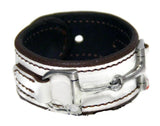Handtooled LeatherWIDE LEATHER HORSE BIT BRACELET with Nickel Equestrian Snaffle in 12 ColorsAmerican MadeAmishSaving Shepherd