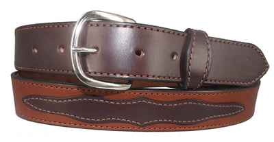 APPLIQUE WESTERN BELT - 2 Tone Brown Decorative Stitched Bridle LeatherbeltbeltsSaving Shepherd