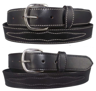 APPLIQUE WESTERN BELT - Black Decorative Stitched Bridle LeatherbeltbeltsSaving Shepherd