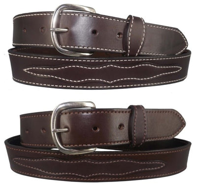 Leather BeltAPPLIQUE WESTERN BELT - Dark Brown Decorative Stitched Bridle LeatherbeltbeltsSaving Shepherd