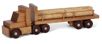 Wooden & Handcrafted ToysLarge LOGGING TRACTOR TRAILER TRUCK - Handmade Working Wood Toy with Log CargoAmishchildrenSaving Shepherd