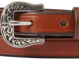 LADIES' BRIDLE LEATHER BELT - ¾" Wide with Embossed Silver Buckle
