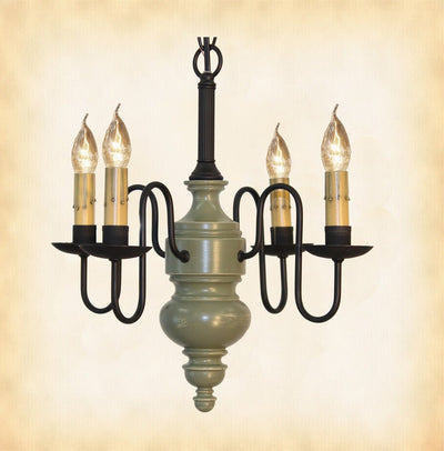 Country Lighting4 ARM "CHESAPEAKE" WOOD CHANDELIER - USA Handmade Colonial Light in Custom FinishescandelabracandleceilingWilliamsburg Stone & OliveSaving Shepherd
