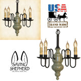 Country Lighting4 ARM "CHESAPEAKE" WOOD CHANDELIER - USA Handmade Colonial Light in Custom FinishescandelabracandleSaving Shepherd