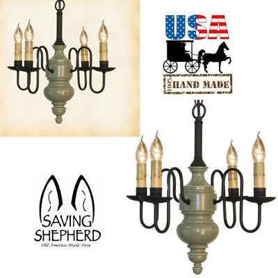 Country Lighting4 ARM "CHESAPEAKE" WOOD CHANDELIER - USA Handmade Colonial Light in Custom FinishescandelabracandleSaving Shepherd