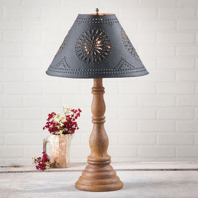 Country LightingDAVENPORT TABLE LAMP with 15" Punched Tin Shade in 10 Distressed Textured Finisheslamplightpunched tinBlack with Red StripeSaving Shepherd